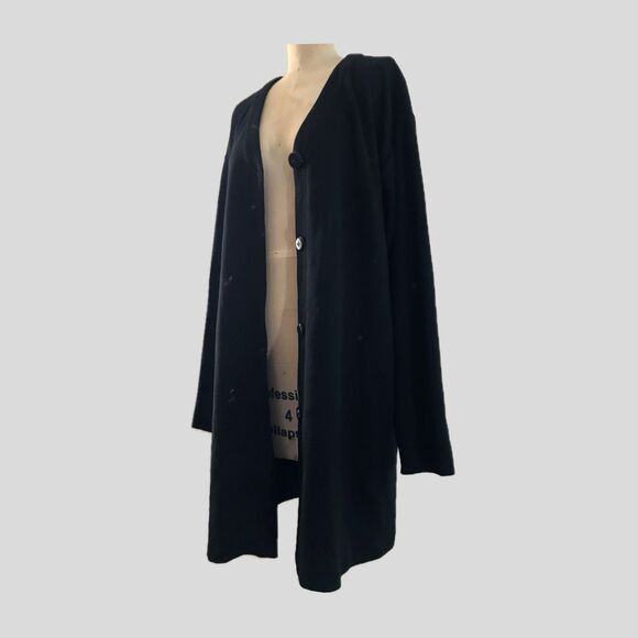 Vintage 1990s Linda Allard Ellen Tracy Wool Knit Minimalist Cardigan Sweater 14 - Picture 1 of 7